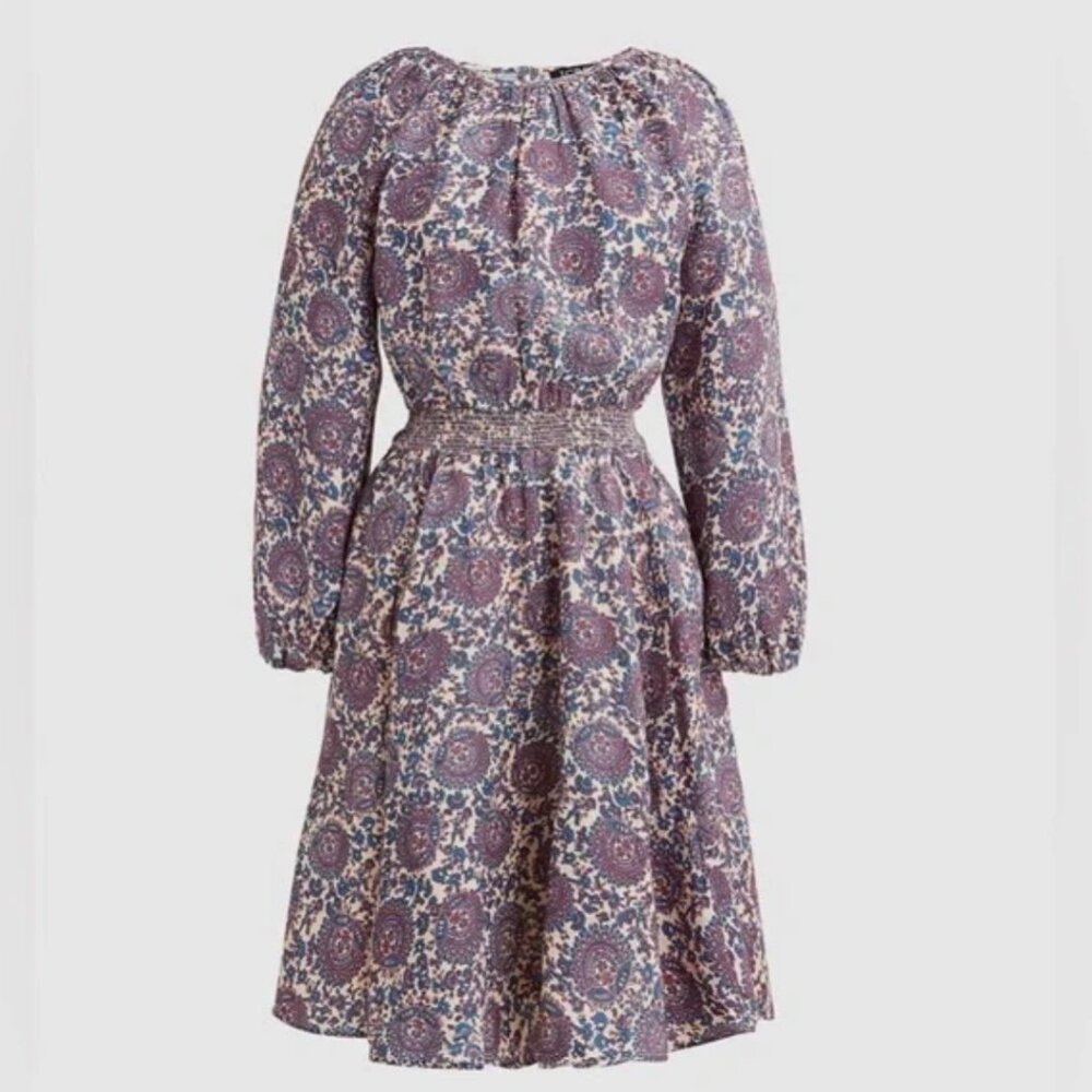 NWT J.Crew Palermo Smocked-Waist Mini Dress Floral Bouquet Linen XS $168 - Picture 2 of 8